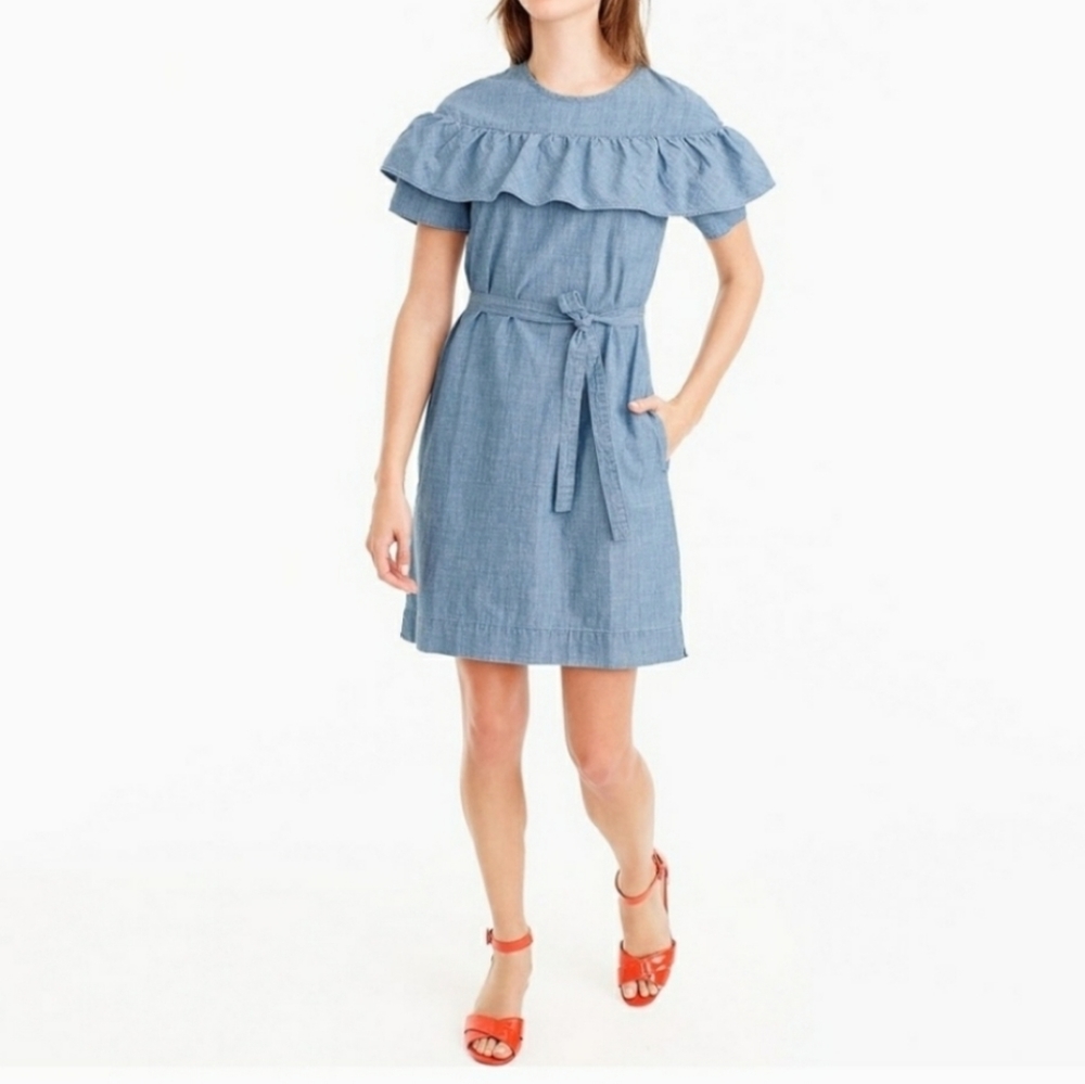 J Crew Chambray Ruffle Dress